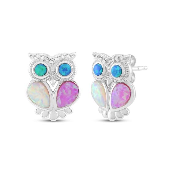 Sterling Silver Blue Created Sapphire Owl Post Earrings