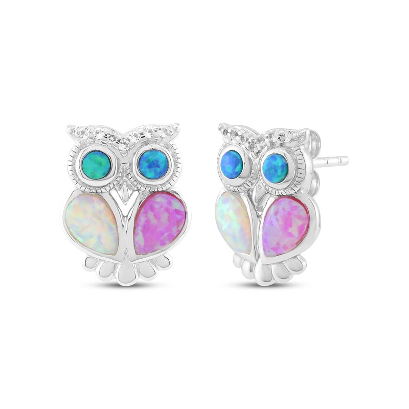 Sterling Silver Blue Created Sapphire Owl Post Earrings Sterling Silver Blue Created Sapphire Owl Post Earrings