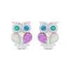 Thumbnail Image 2 of Pink, White & Blue-Green Lab-Created Opal, White Lab-Created Sapphire Owl Earrings Sterling Silver