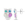 Thumbnail Image 3 of Pink, White & Blue-Green Lab-Created Opal, White Lab-Created Sapphire Owl Earrings Sterling Silver