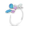 Thumbnail Image 2 of Pink, White & Blue-Green Lab-Created Opal, White Lab-Created Sapphire Butterflies Ring Sterling Silver
