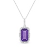 Thumbnail Image 1 of Emerald-Cut Amethyst & White Lab-Created Sapphire Necklace Sterling Silver 18"