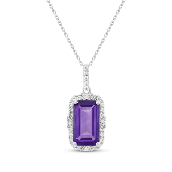 Emerald-Cut Amethyst & White Lab-Created Sapphire Necklace Sterling Silver 18"