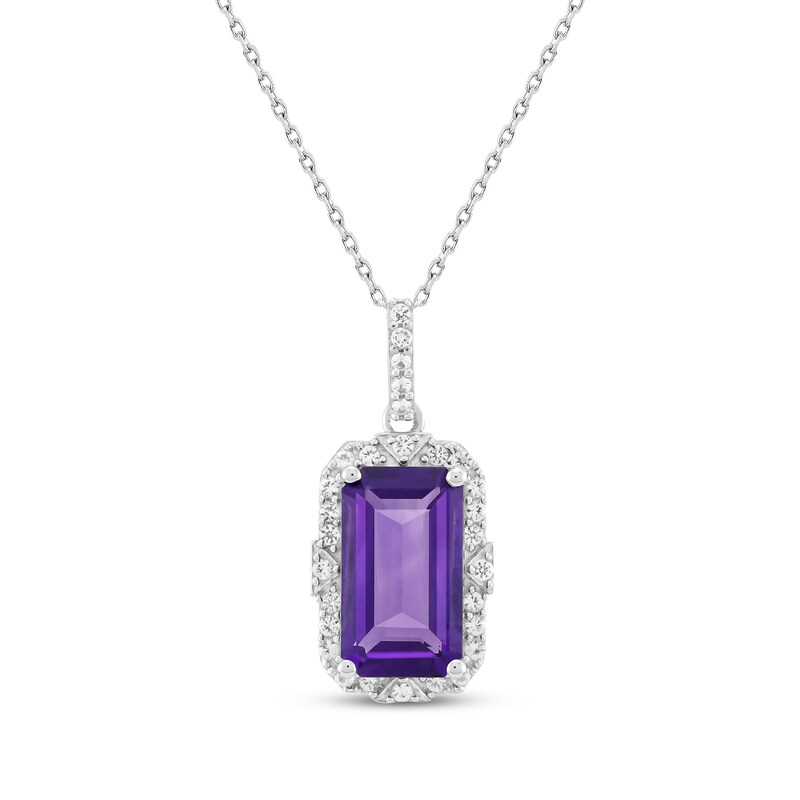 Main Image 1 of Emerald-Cut Amethyst & White Lab-Created Sapphire Necklace Sterling Silver 18"