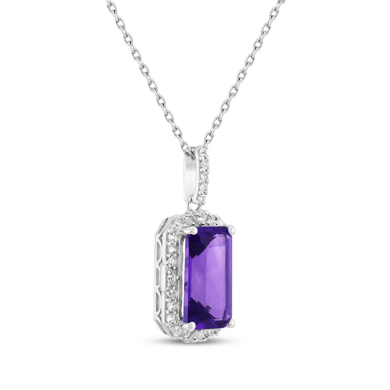 Main Image 2 of Emerald-Cut Amethyst & White Lab-Created Sapphire Necklace Sterling Silver 18"