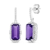Thumbnail Image 1 of Emerald-Cut Amethyst & White Lab-Created Sapphire Drop Earrings Sterling Silver
