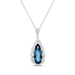 Pear-Shaped London Blue Topaz & White Lab-Created Sapphire Necklace Sterling Silver 18"