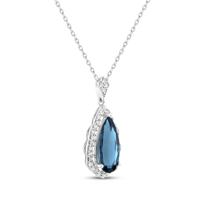 Main Image 2 of Pear-Shaped London Blue Topaz & White Lab-Created Sapphire Necklace Sterling Silver 18"