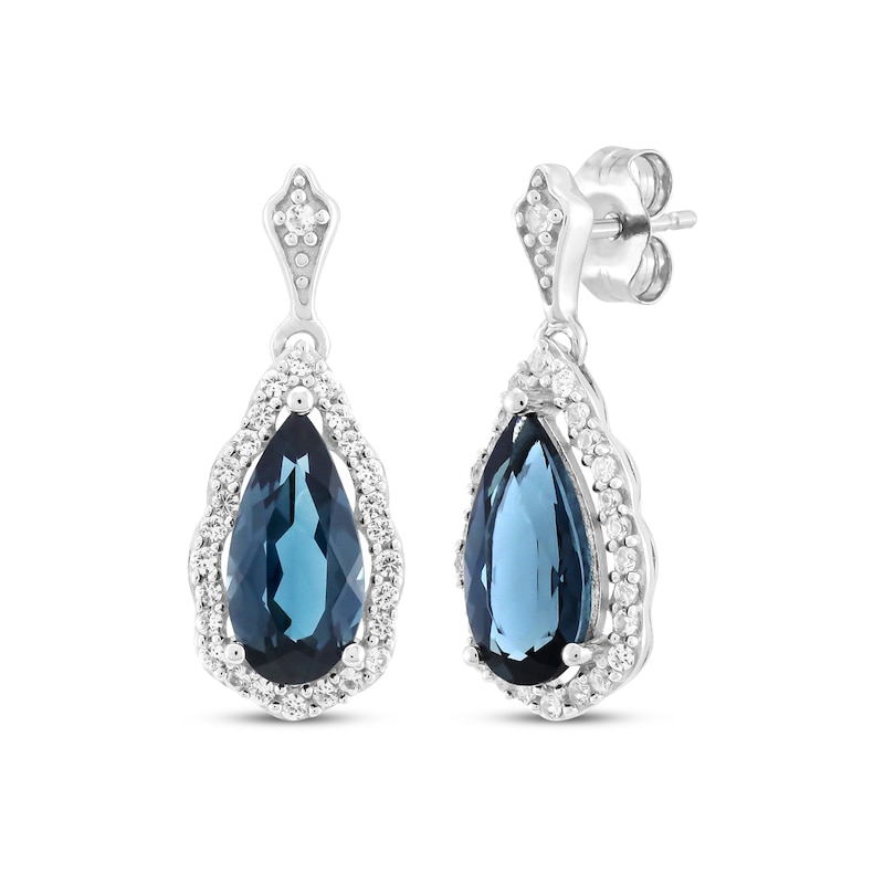 Main Image 1 of Pear-Shaped London Blue Topaz & White Lab-Created Sapphire Drop Earrings Sterling Silver