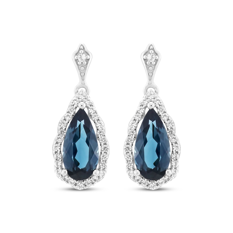 Main Image 2 of Pear-Shaped London Blue Topaz & White Lab-Created Sapphire Drop Earrings Sterling Silver