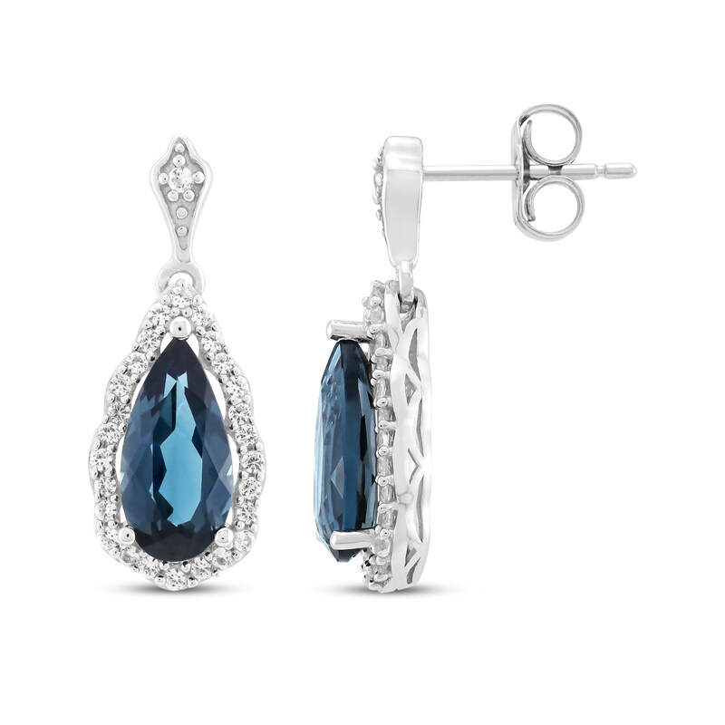 Main Image 3 of Pear-Shaped London Blue Topaz & White Lab-Created Sapphire Drop Earrings Sterling Silver