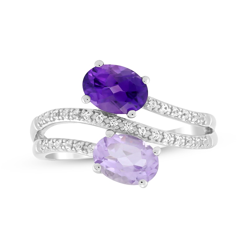 Main Image 1 of Oval-Cut Amethyst & White Lab-Created Sapphire Curve Ring Sterling Silver