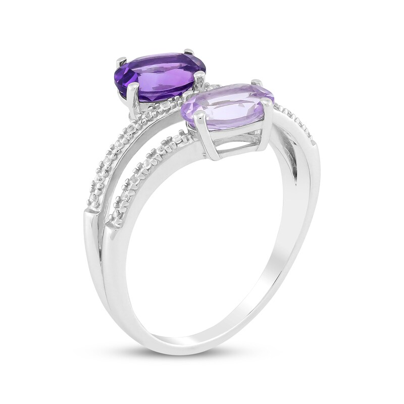 Main Image 2 of Oval-Cut Amethyst & White Lab-Created Sapphire Curve Ring Sterling Silver