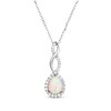 Thumbnail Image 1 of Pear-Shaped Lab-Created Opal & White Lab-Created Sapphire Twist Drop Necklace Sterling Silver 18"