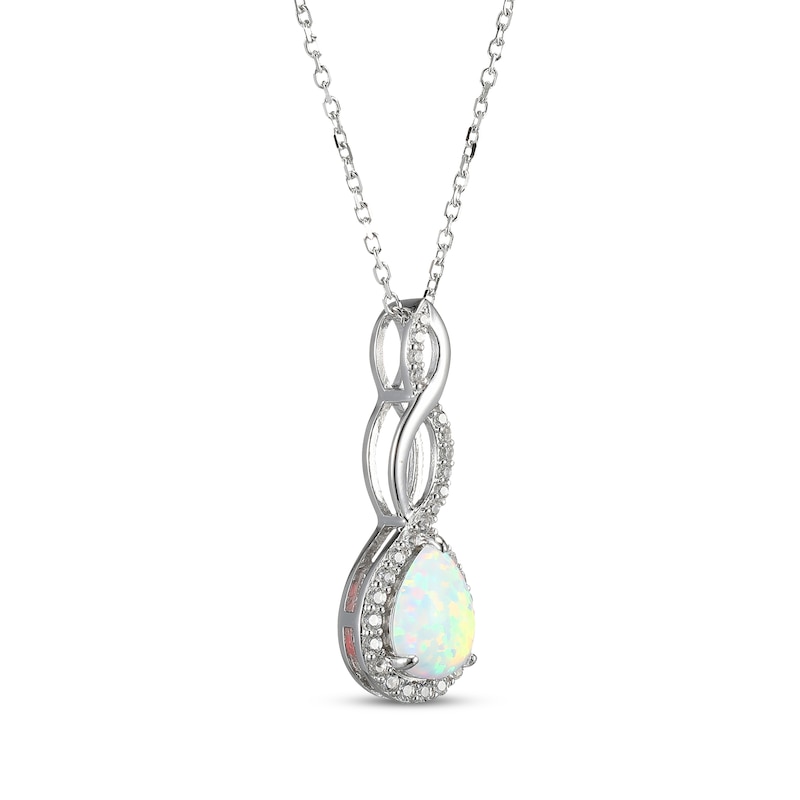 Main Image 2 of Pear-Shaped Lab-Created Opal & White Lab-Created Sapphire Twist Drop Necklace Sterling Silver 18"