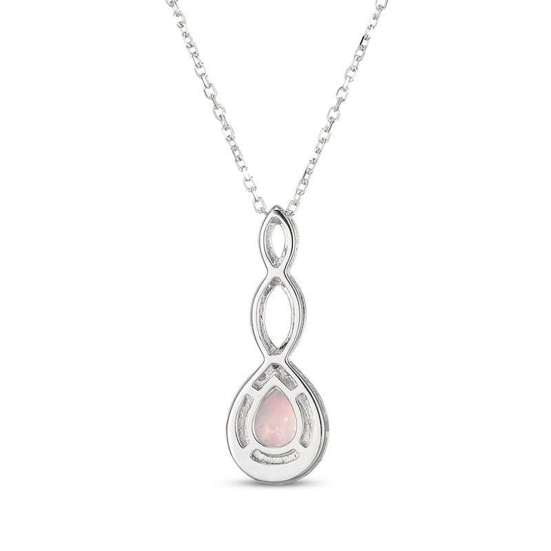 Main Image 3 of Pear-Shaped Lab-Created Opal & White Lab-Created Sapphire Twist Drop Necklace Sterling Silver 18"