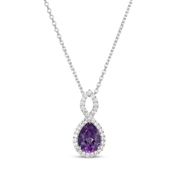 Pear-Shaped Amethyst & White Lab-Created Sapphire Twist Frame Necklace Sterling Silver 18"
