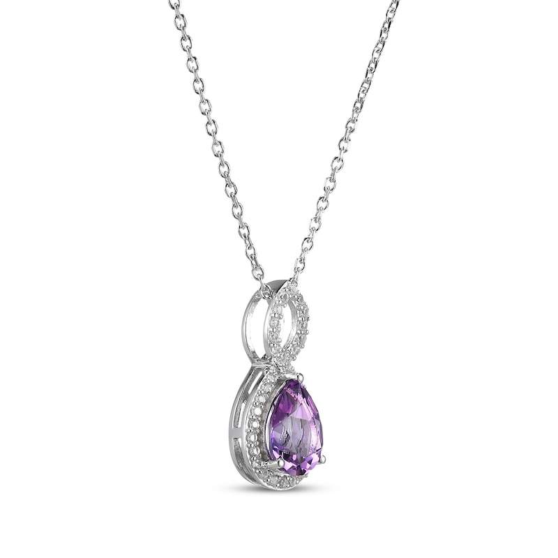 Main Image 2 of Pear-Shaped Amethyst & White Lab-Created Sapphire Twist Frame Necklace Sterling Silver 18"