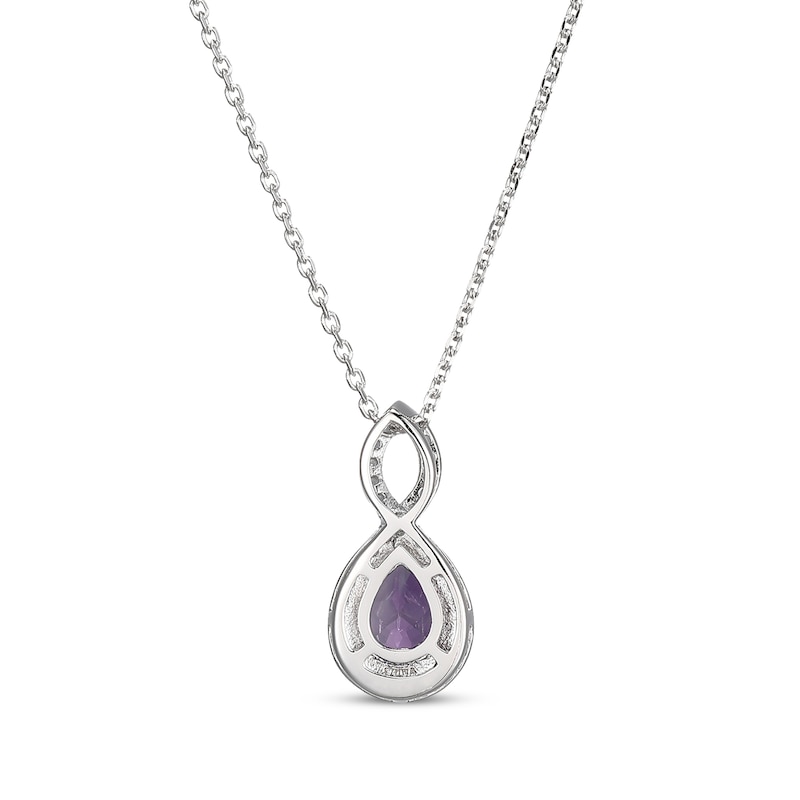 Main Image 3 of Pear-Shaped Amethyst & White Lab-Created Sapphire Twist Frame Necklace Sterling Silver 18"