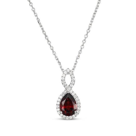 Pear-Shaped Garnet & White Lab-Created Sapphire Twist Frame Necklace Sterling Silver 18"