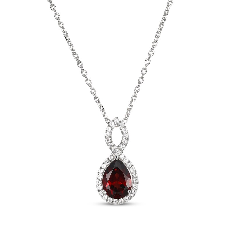 Main Image 1 of Pear-Shaped Garnet & White Lab-Created Sapphire Twist Frame Necklace Sterling Silver 18"
