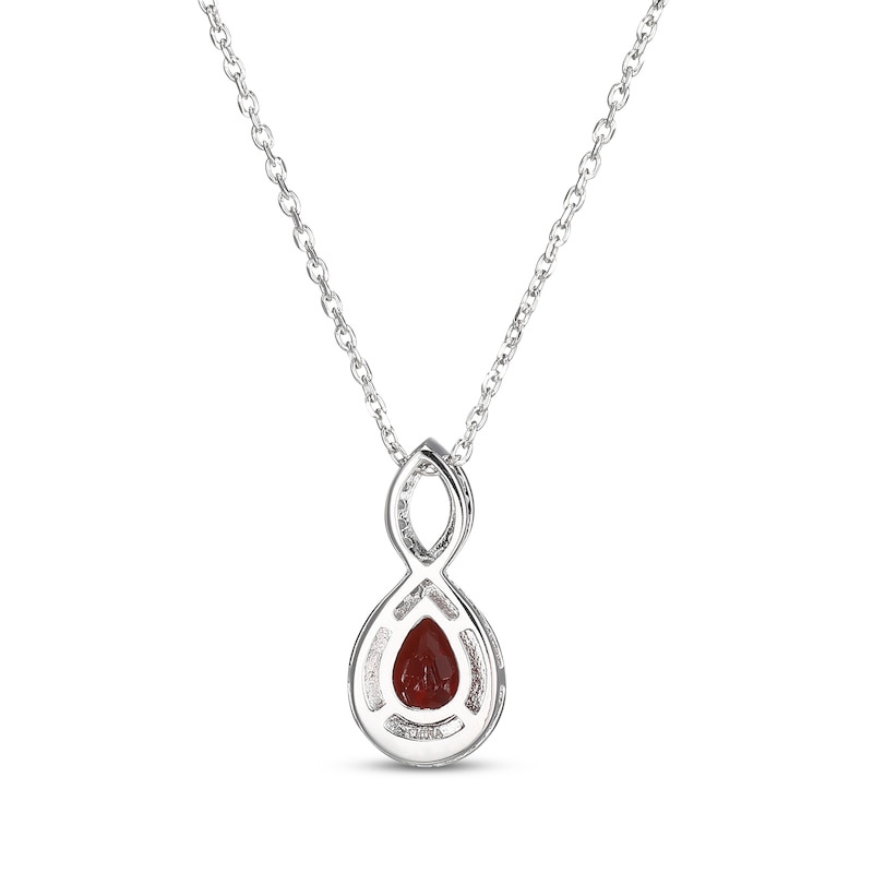 Main Image 3 of Pear-Shaped Garnet & White Lab-Created Sapphire Twist Frame Necklace Sterling Silver 18"