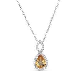 Pear-Shaped Citrine & White Lab-Created Sapphire Twist Frame Necklace Sterling Silver 18"