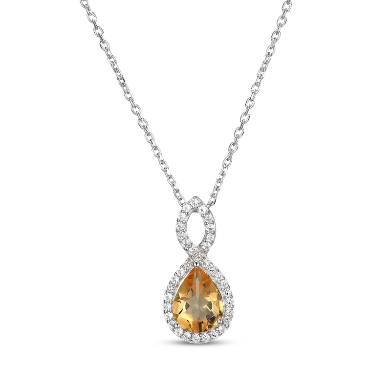 Main Image 1 of Pear-Shaped Citrine & White Lab-Created Sapphire Twist Frame Necklace Sterling Silver 18"