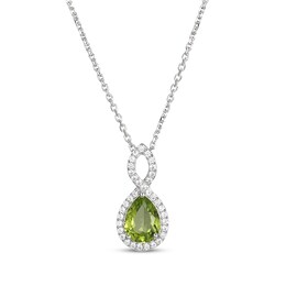 Pear-Shaped Peridot & White Lab-Created Sapphire Twist Frame Necklace Sterling Silver 18"