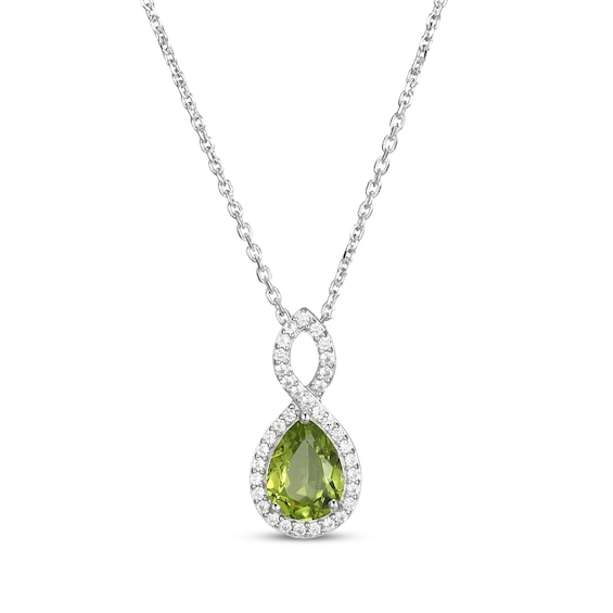 Pear-Shaped Peridot & White Lab-Created Sapphire Twist Frame Necklace Sterling Silver 18"