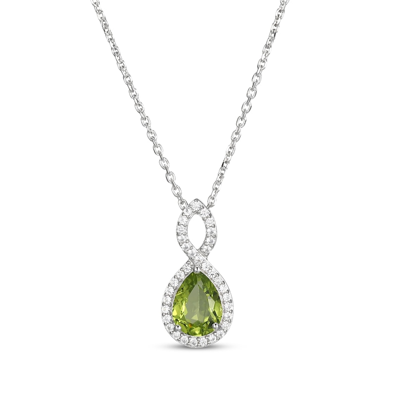 Main Image 1 of Pear-Shaped Peridot & White Lab-Created Sapphire Twist Frame Necklace Sterling Silver 18"