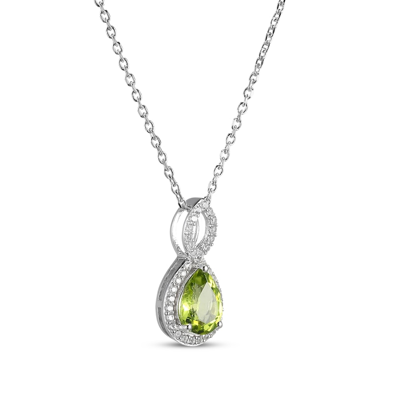 Main Image 2 of Pear-Shaped Peridot & White Lab-Created Sapphire Twist Frame Necklace Sterling Silver 18"