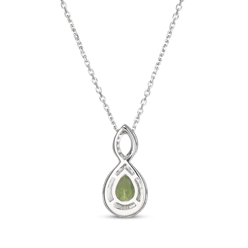 Main Image 3 of Pear-Shaped Peridot & White Lab-Created Sapphire Twist Frame Necklace Sterling Silver 18"