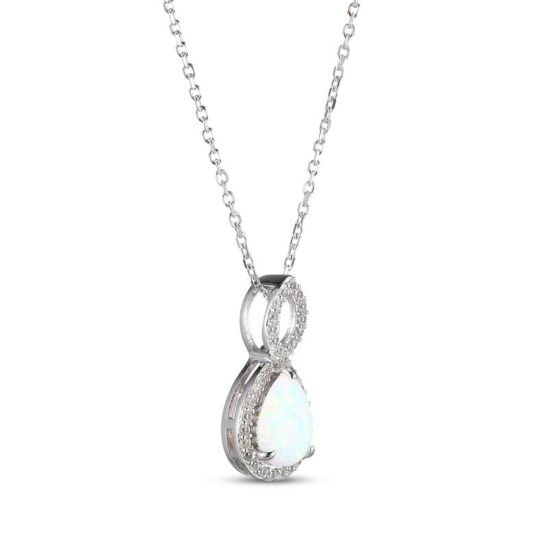 Main Image 2 of Pear-Shaped Lab-Created Opal & White Lab-Created Sapphire Twist Frame Necklace Sterling Silver 18"