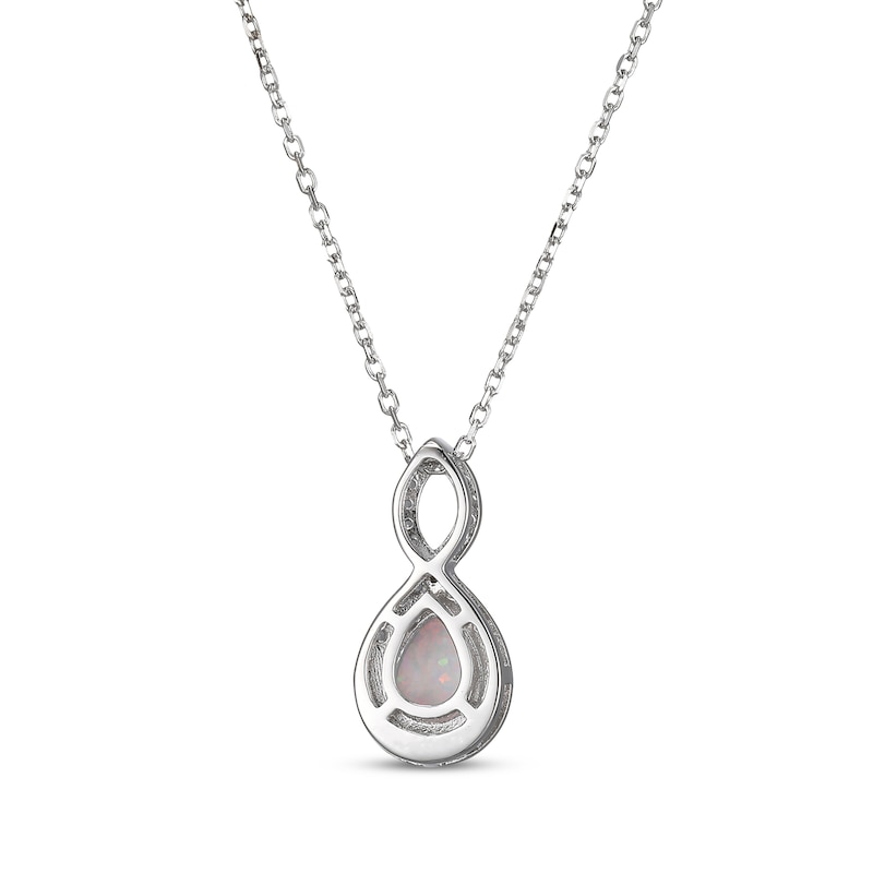 Main Image 3 of Pear-Shaped Lab-Created Opal & White Lab-Created Sapphire Twist Frame Necklace Sterling Silver 18"