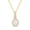 Thumbnail Image 1 of Pear-Shaped Lab-Created Opal & Diamond Twist Necklace 1/8 ct tw 10K Yellow Gold 18"