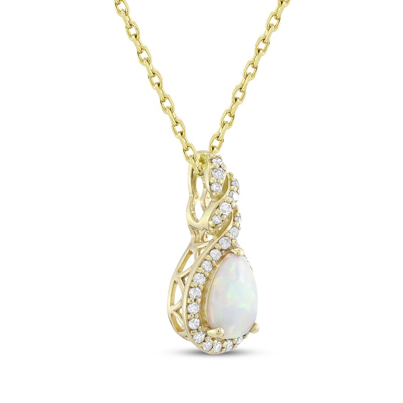 Main Image 2 of Pear-Shaped Lab-Created Opal & Diamond Twist Necklace 1/8 ct tw 10K Yellow Gold 18"