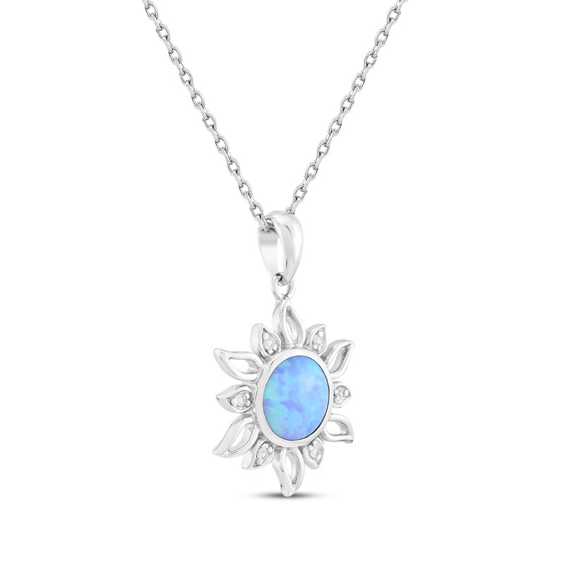 Main Image 2 of Blue Lab-Created Opal & White Lab-Created Sapphire Sun Necklace Sterling Silver 18"