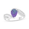 Thumbnail Image 1 of Pear-Shaped Lavender Lab-Created Opal & White Lab-Created Sapphire Bypass Ring Sterling Silver
