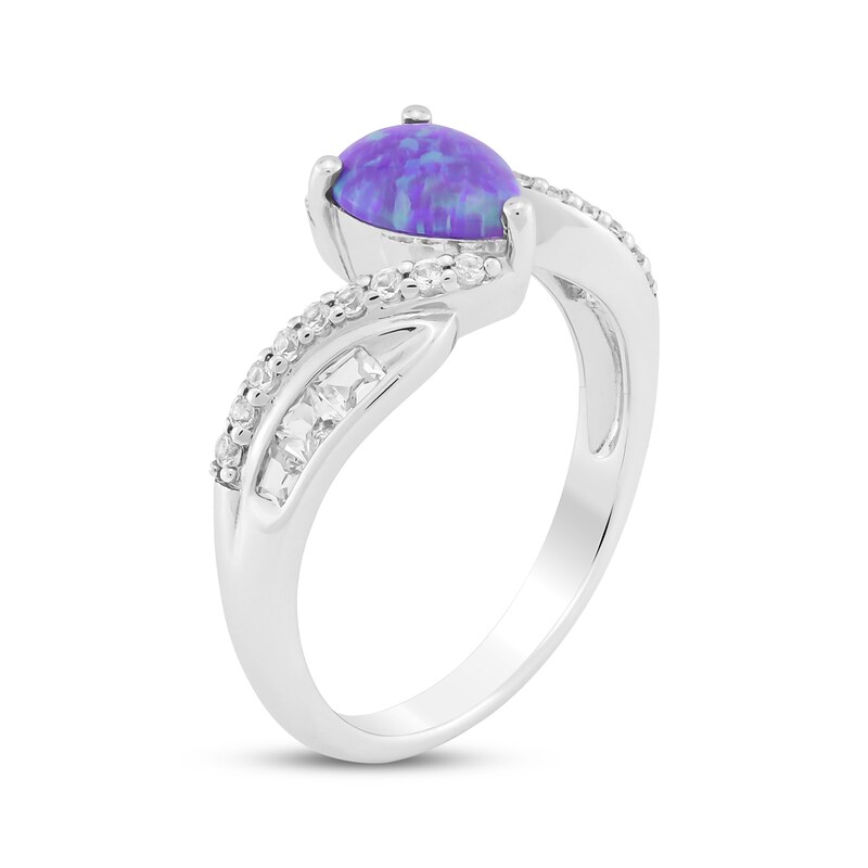 Main Image 2 of Pear-Shaped Lavender Lab-Created Opal & White Lab-Created Sapphire Bypass Ring Sterling Silver