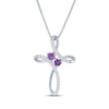 Thumbnail Image 1 of Heart-Shaped Amethyst & White Lab-Created Sapphire Cross Necklace Sterling Silver 18"