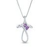 Thumbnail Image 2 of Heart-Shaped Amethyst & White Lab-Created Sapphire Cross Necklace Sterling Silver 18"