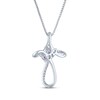 Thumbnail Image 3 of Heart-Shaped Amethyst & White Lab-Created Sapphire Cross Necklace Sterling Silver 18"