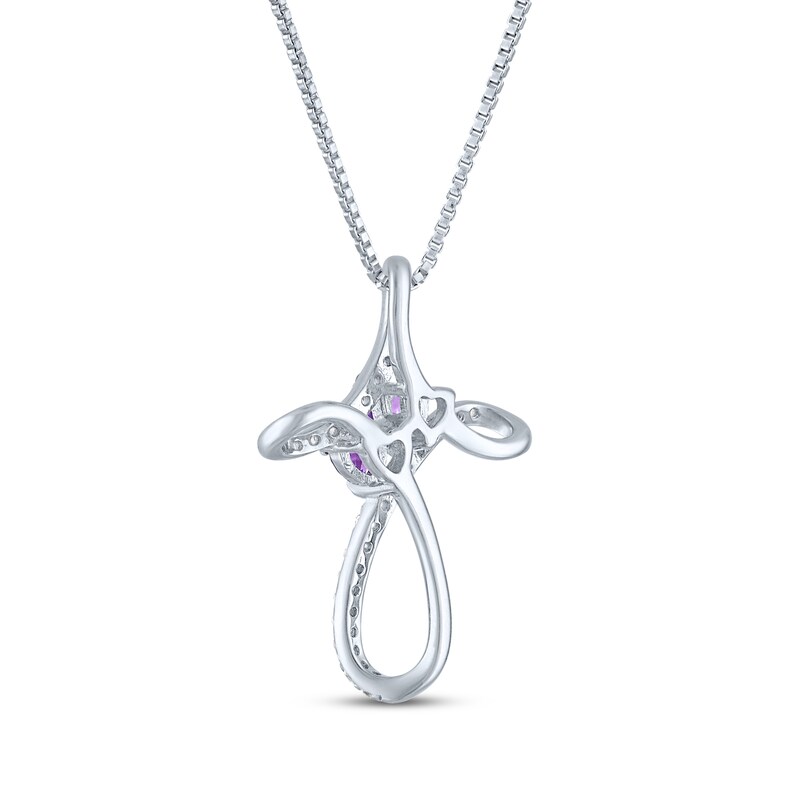 Main Image 3 of Heart-Shaped Amethyst & White Lab-Created Sapphire Cross Necklace Sterling Silver 18"