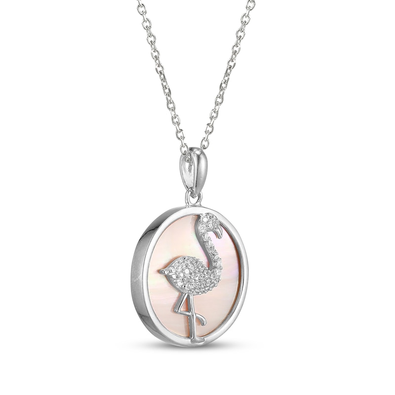 Main Image 2 of Pink Mother-of-Pearl & White Lab-Created Sapphire Flamingo Necklace Sterling Silver 18"