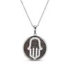 Thumbnail Image 1 of Grey Mother-of-Pearl & White Lab-Created Sapphire Hamsa Hand Circle Necklace Sterling Silver 18"