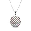 Thumbnail Image 3 of Grey Mother-of-Pearl & White Lab-Created Sapphire Hamsa Hand Circle Necklace Sterling Silver 18"