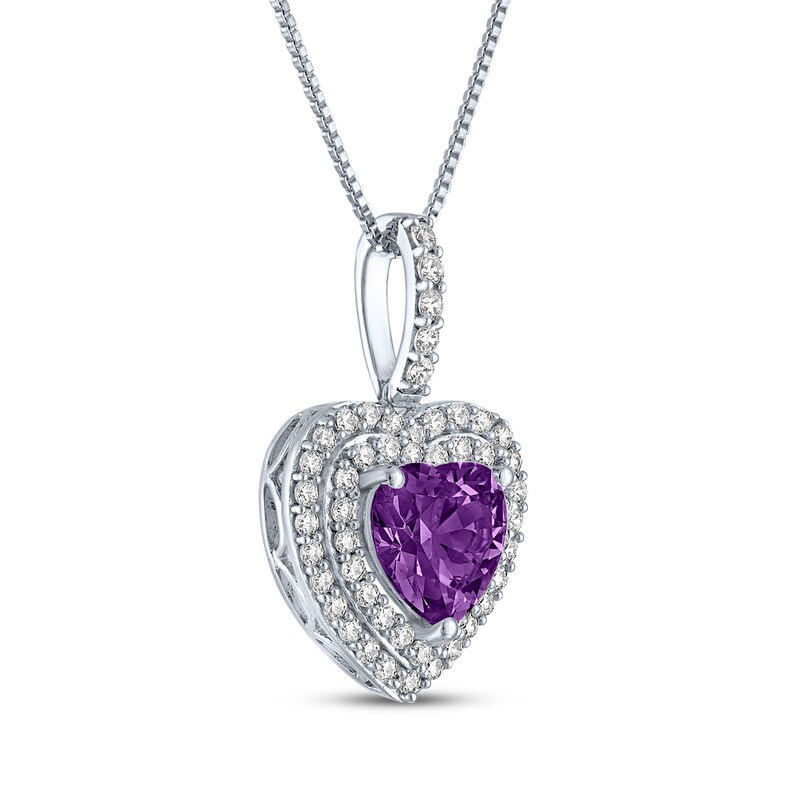Main Image 2 of Heart-Shaped Amethyst & White Lab-Created Sapphire Necklace Sterling Silver 18"