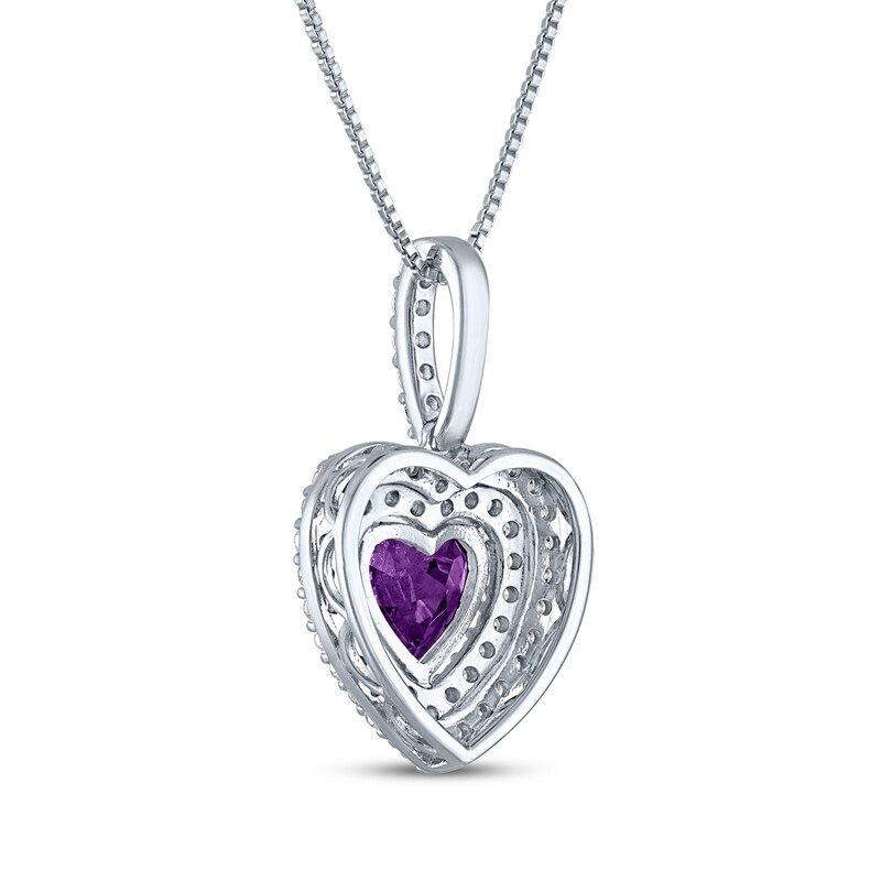 Main Image 3 of Heart-Shaped Amethyst & White Lab-Created Sapphire Necklace Sterling Silver 18"