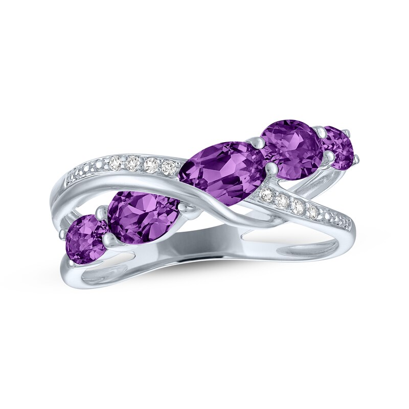 Main Image 1 of Oval-Cut Amethyst & White Lab-Created Sapphire Crossover Ring Sterling Silver
